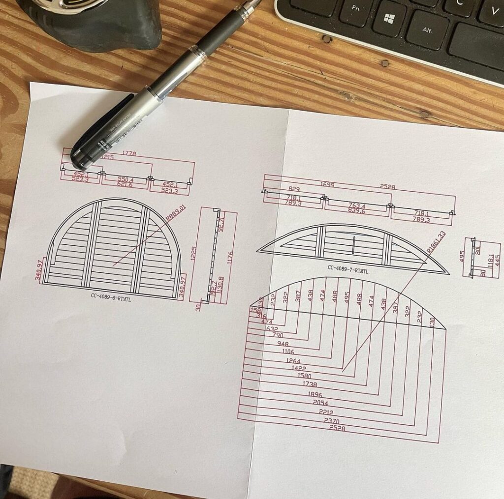 showing window and shutter measurements for cost